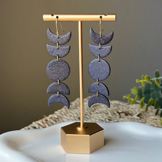 Black Glittery Moon Phase Clay Earrings