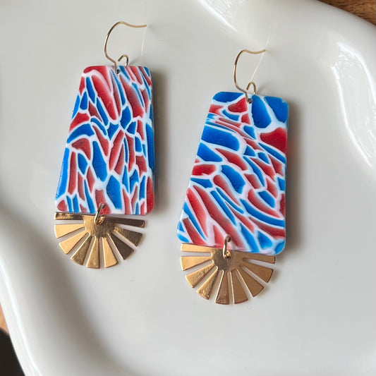 Red, White & Blue Translucent Statement Clay Earrings