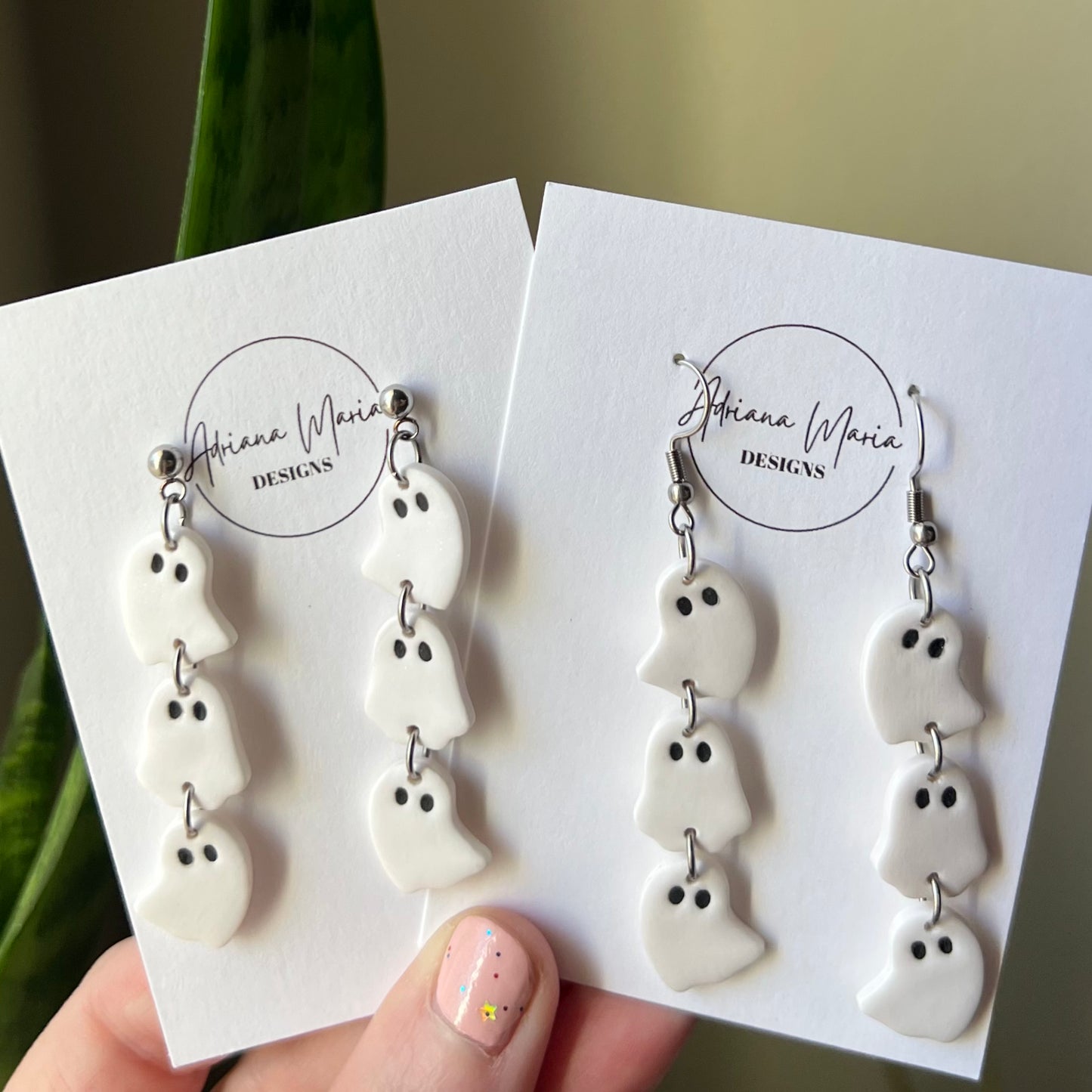 Triple Ghost Polymer Clay Dangle Earrings