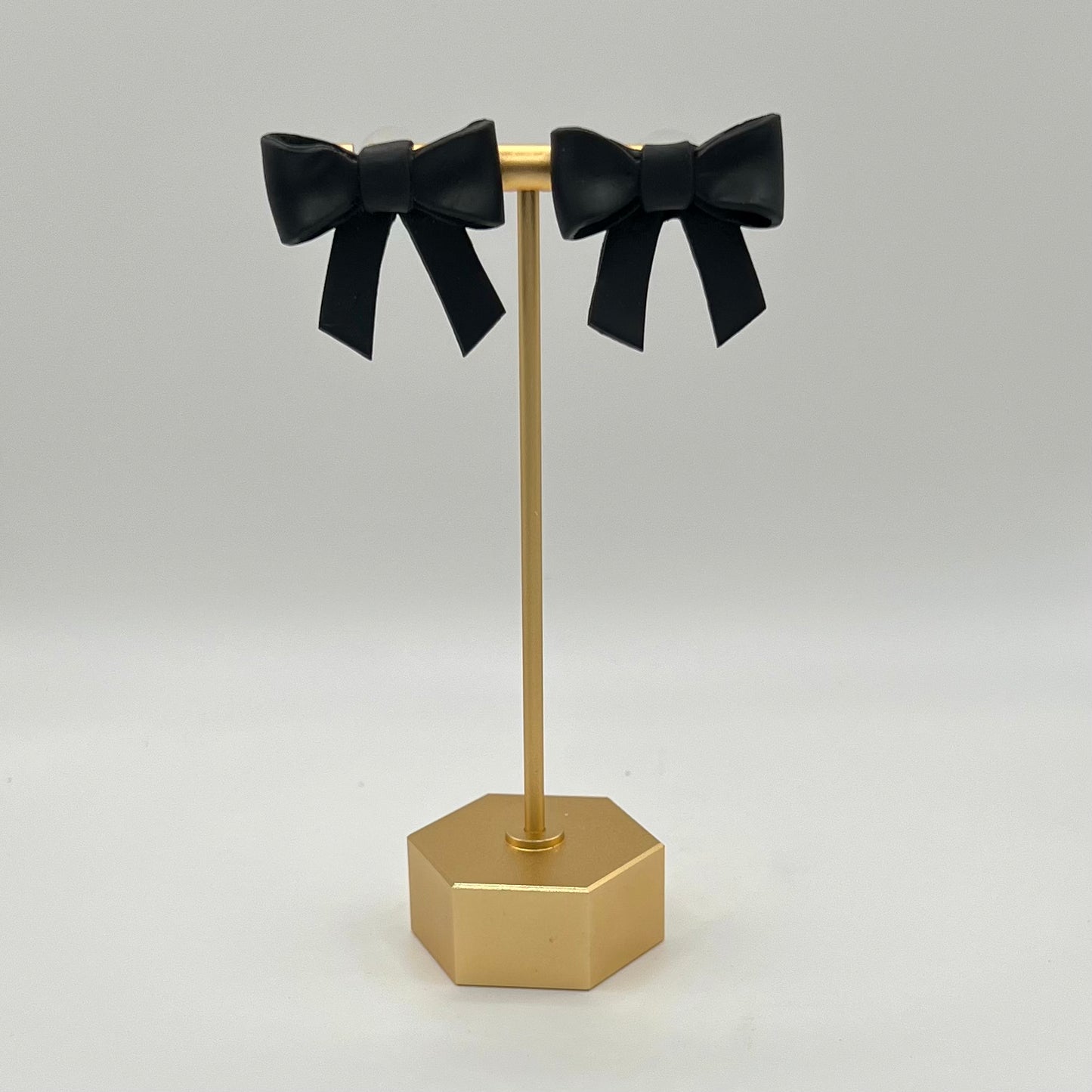 Black Bow Polymer Clay Stud Earrings