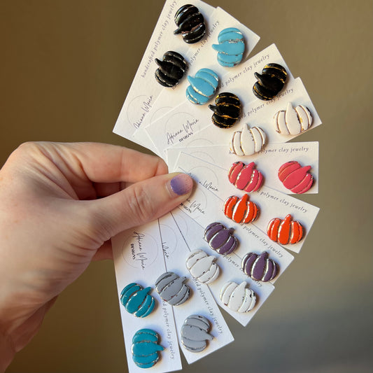 Metallic Vintage Inspired Pumpkin Clay Stud Earrings