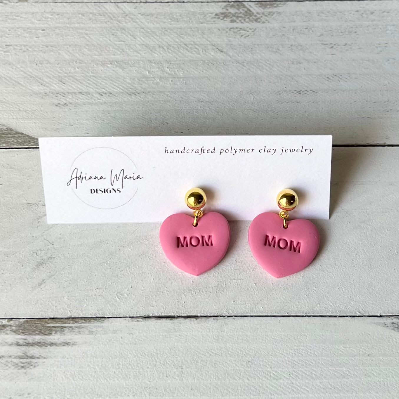 Mother’s Day Mom & Mama Heart Polymer Clay Earrings
