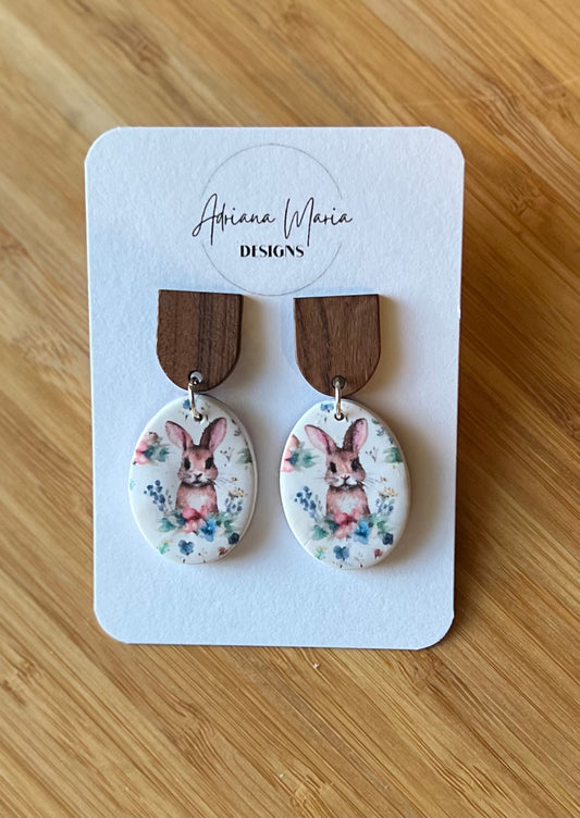 Bunny Floral Polymer Clay Earrings