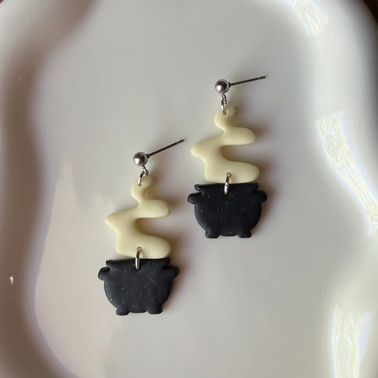 Witch’s Cauldron Clay Earrings - Glow in the dark