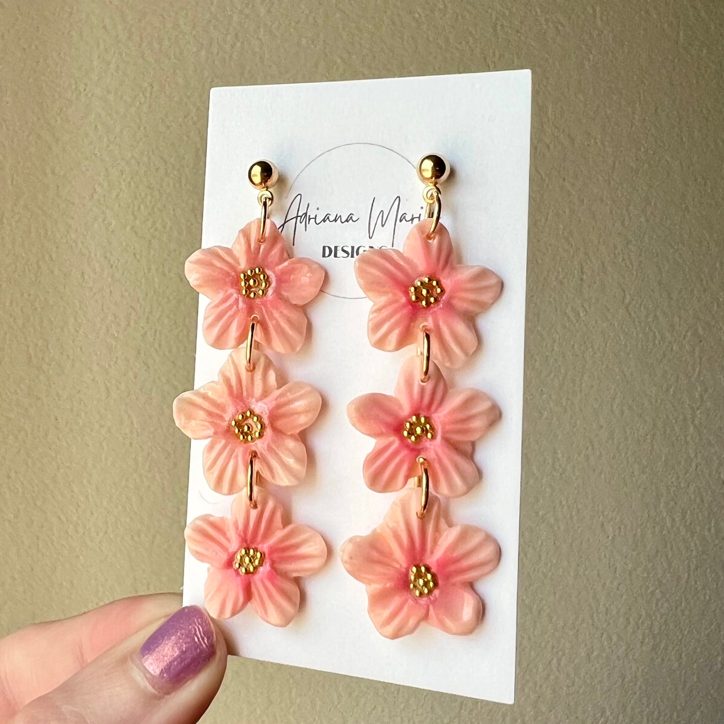 Triple Cherry Blossom Sakura Flower Clay Earrings