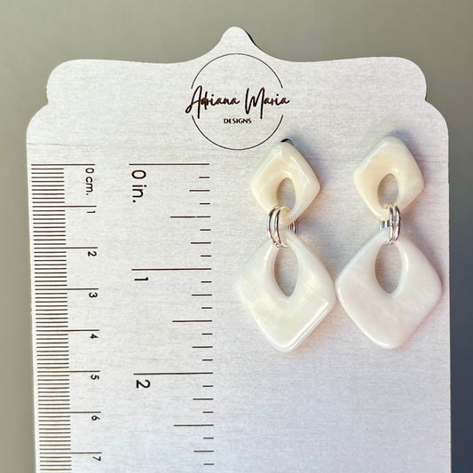 Polymer Clay Earrings - White Marbled Lightweight Dangles