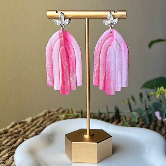 Pink Marbled Tiered Arches Polymer Clay Earrings