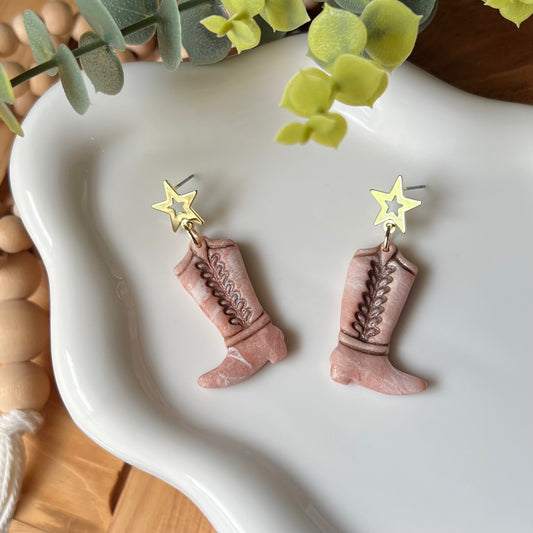 Sienna Marble Cowboy Boots Polymer Clay Earrings