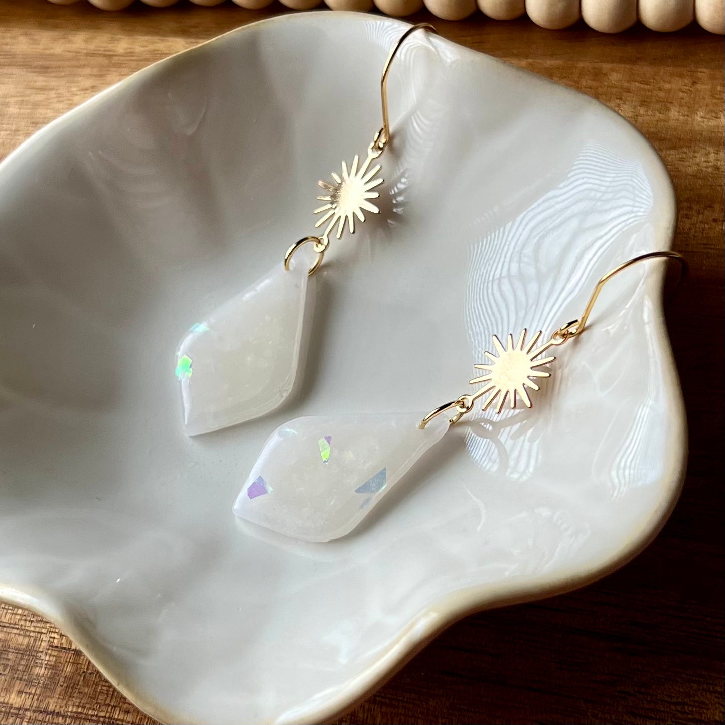 Translucent Iridescent Drop Sunburst Polymer Clay Earrings