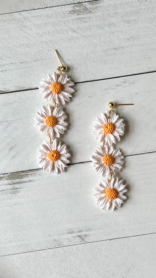 Spring White Daisy Polymer Clay Earrings