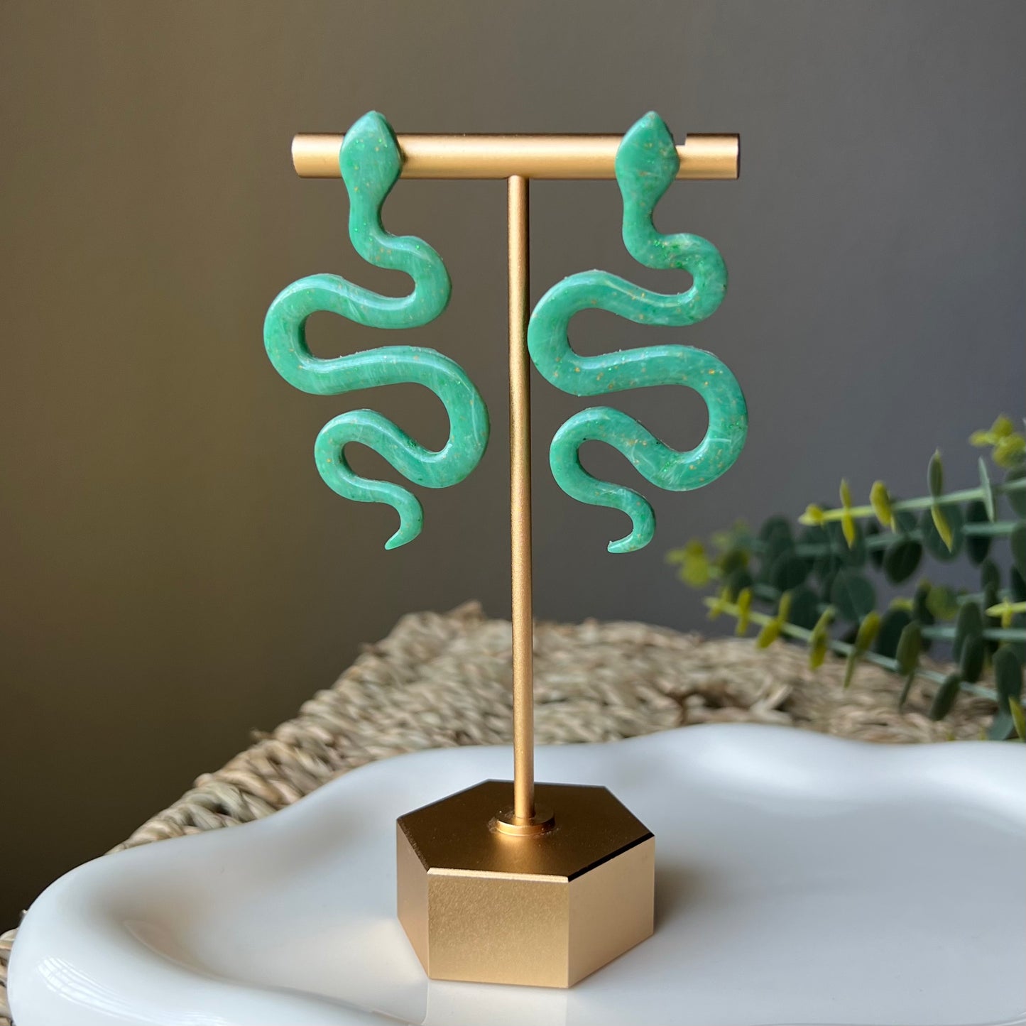 Green Snake Polymer Clay Stud Earrings