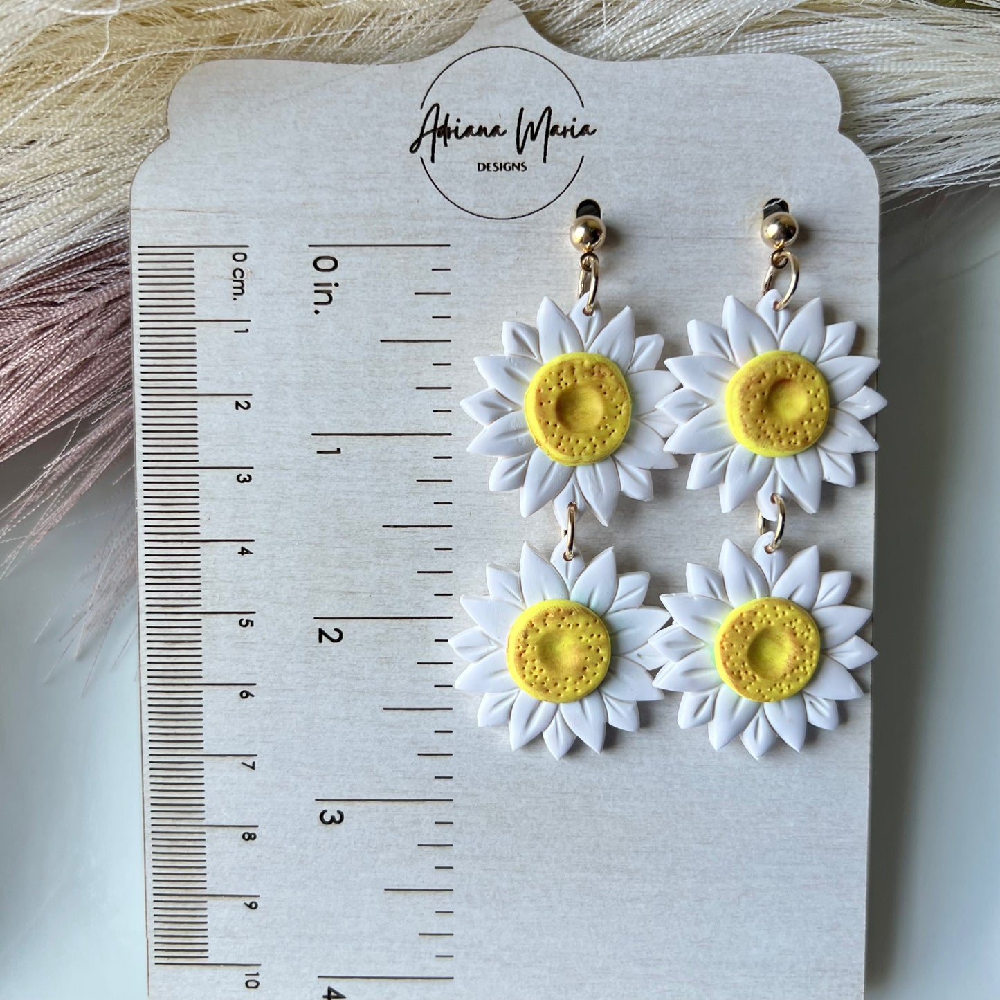 White Daisy Polymer Clay Earrings