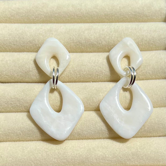 White & Translucent Marbled Polymer Clay Earrings