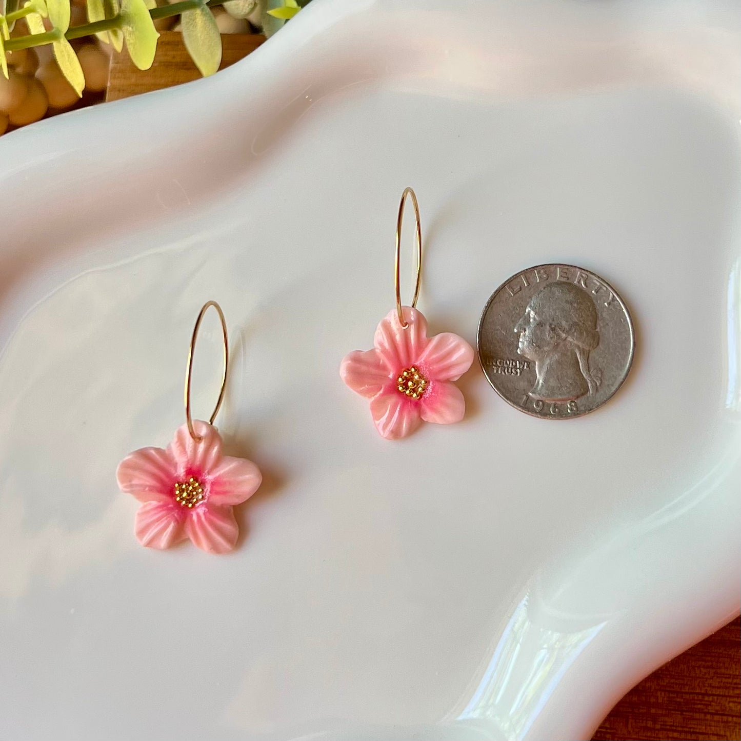 Cherry Blossom Sakura Flower Clay Hoop Earrings