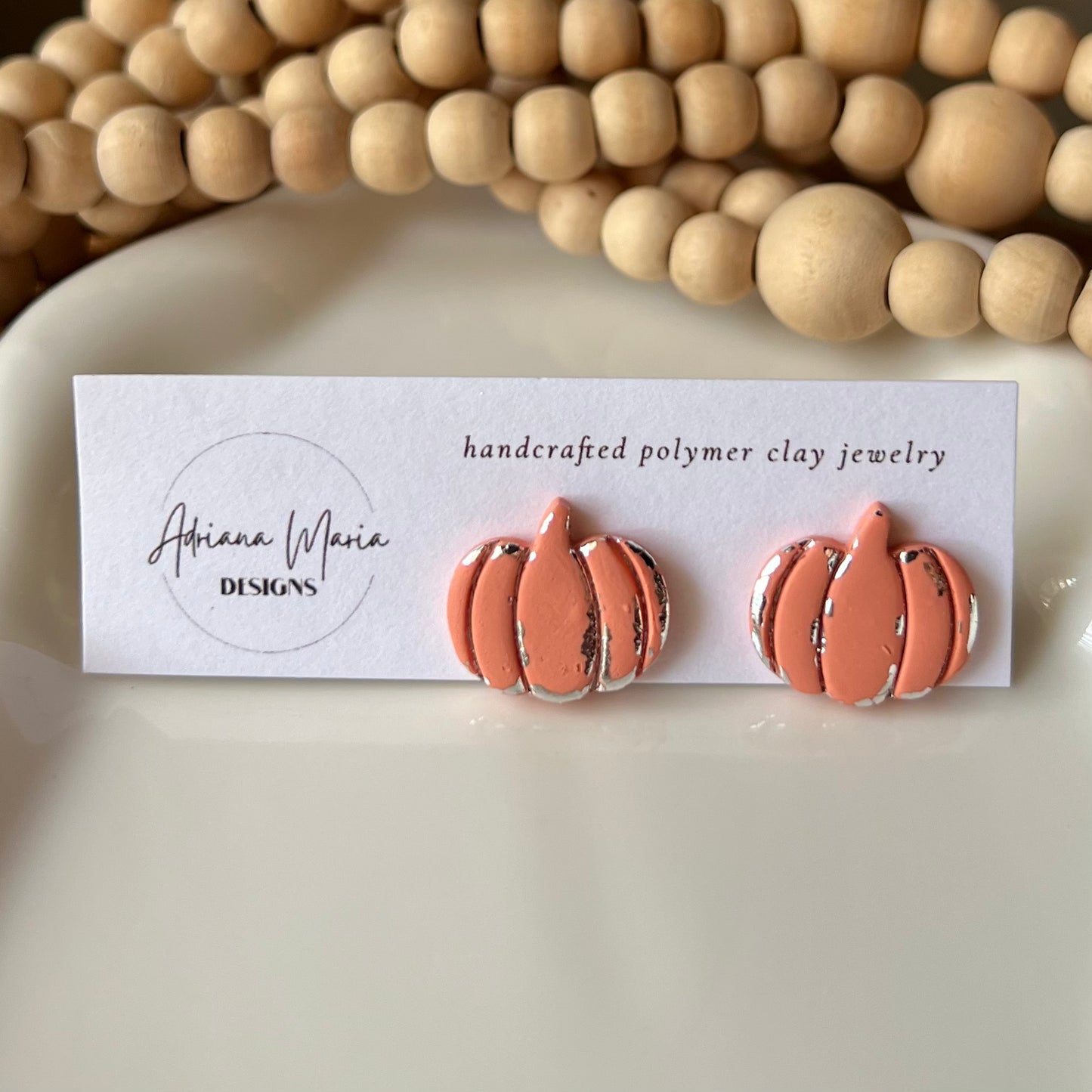 Metallic Vintage Inspired Pumpkin Clay Stud Earrings