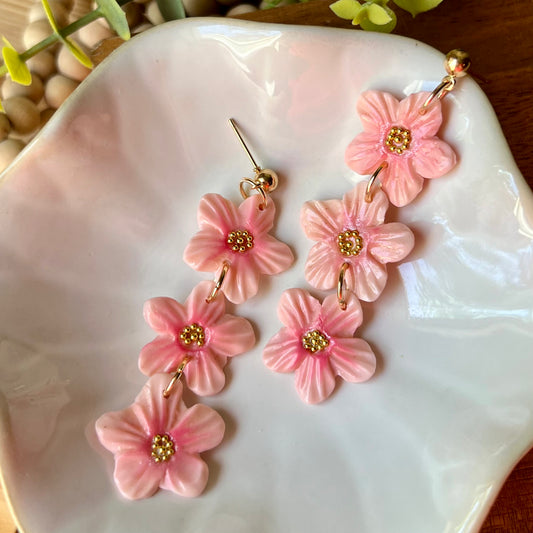 Triple Cherry Blossom Sakura Flower Clay Earrings