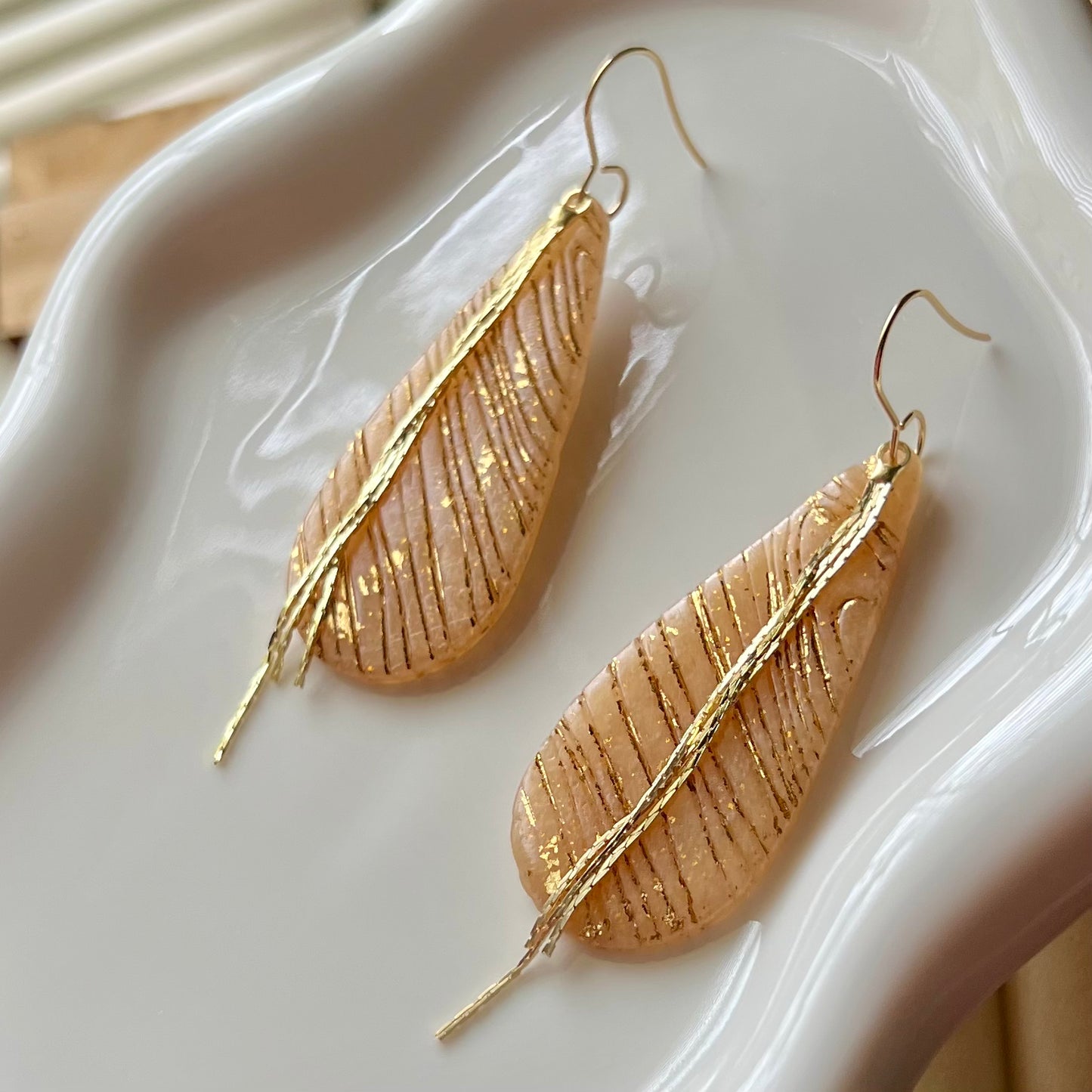 Beige Translucent Teardrop Polymer Clay Earrings