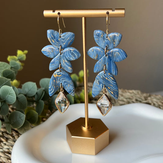 Blue Agate Marbled Polymer Clay Statement Earrings