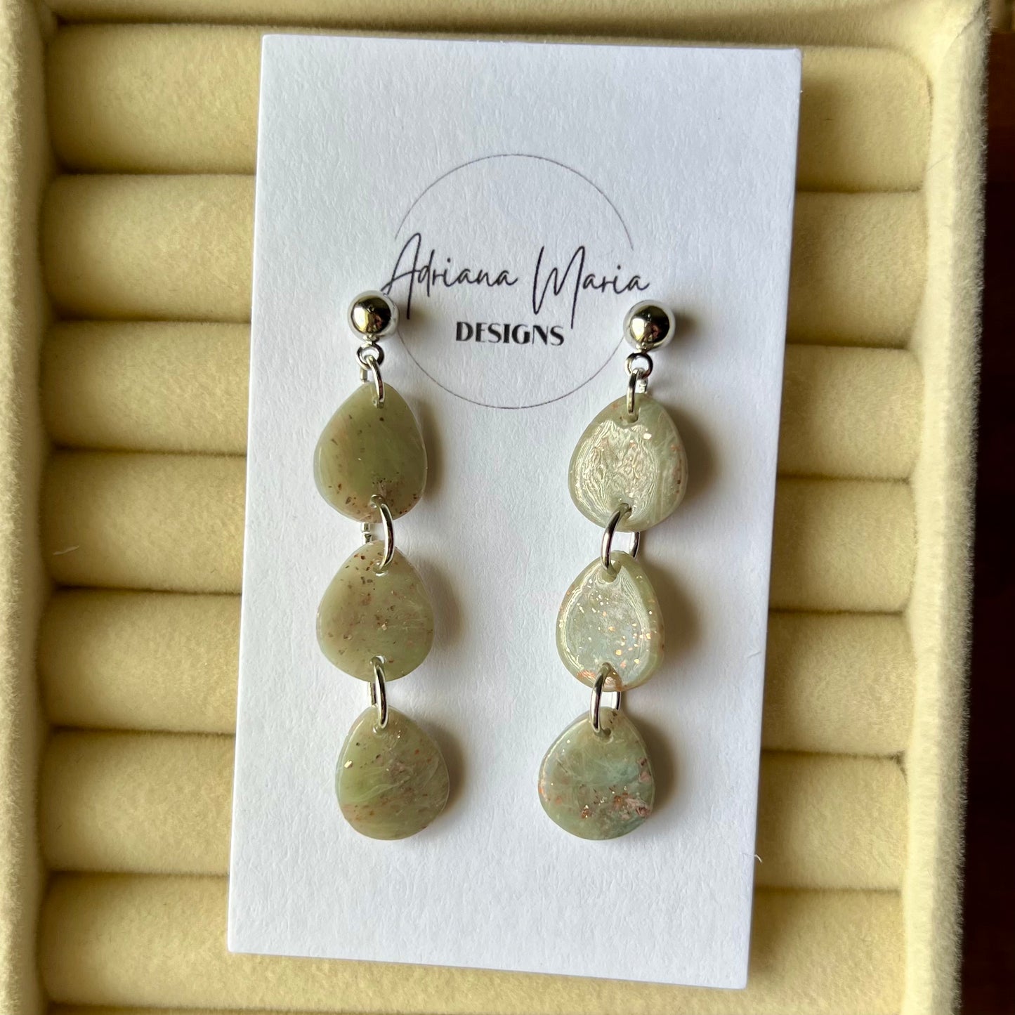 Ethereal Waves Collection: Triple Raindrop Polymer Clay Dangle Earrings
