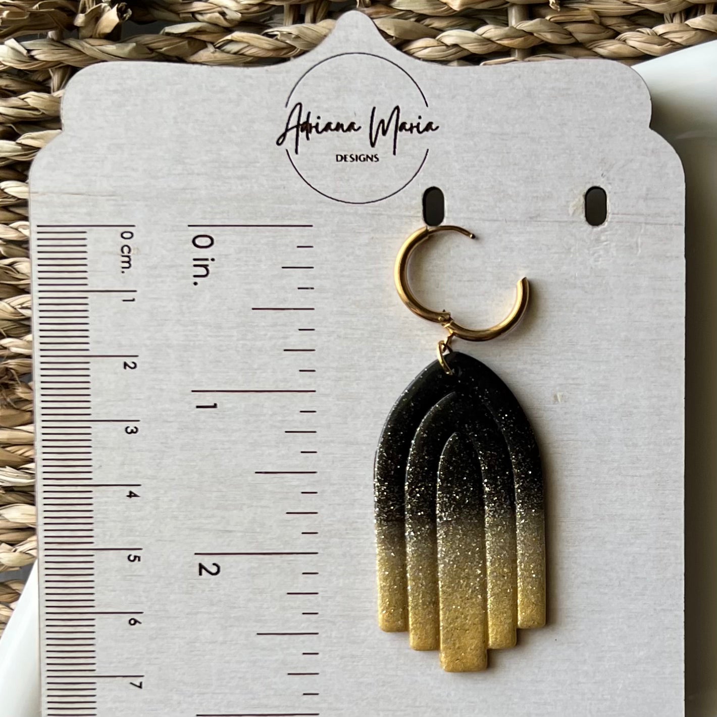 Black & Gold Glitter Tiered Arches Polymer Clay Earrings