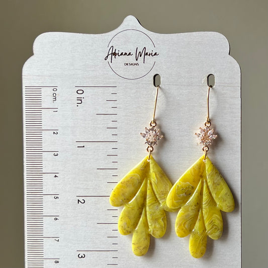 Yellow Marbled Polymer Clay Statement Earrings