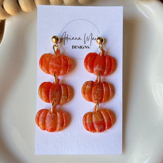 Autumn Sunset: Triple Pumpkin Polymer Clay Dangle Earrings