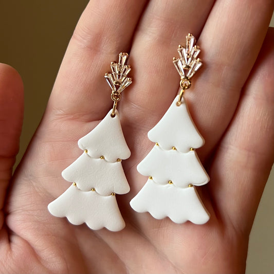 White Christmas Tree Polymer Clay Earrings
