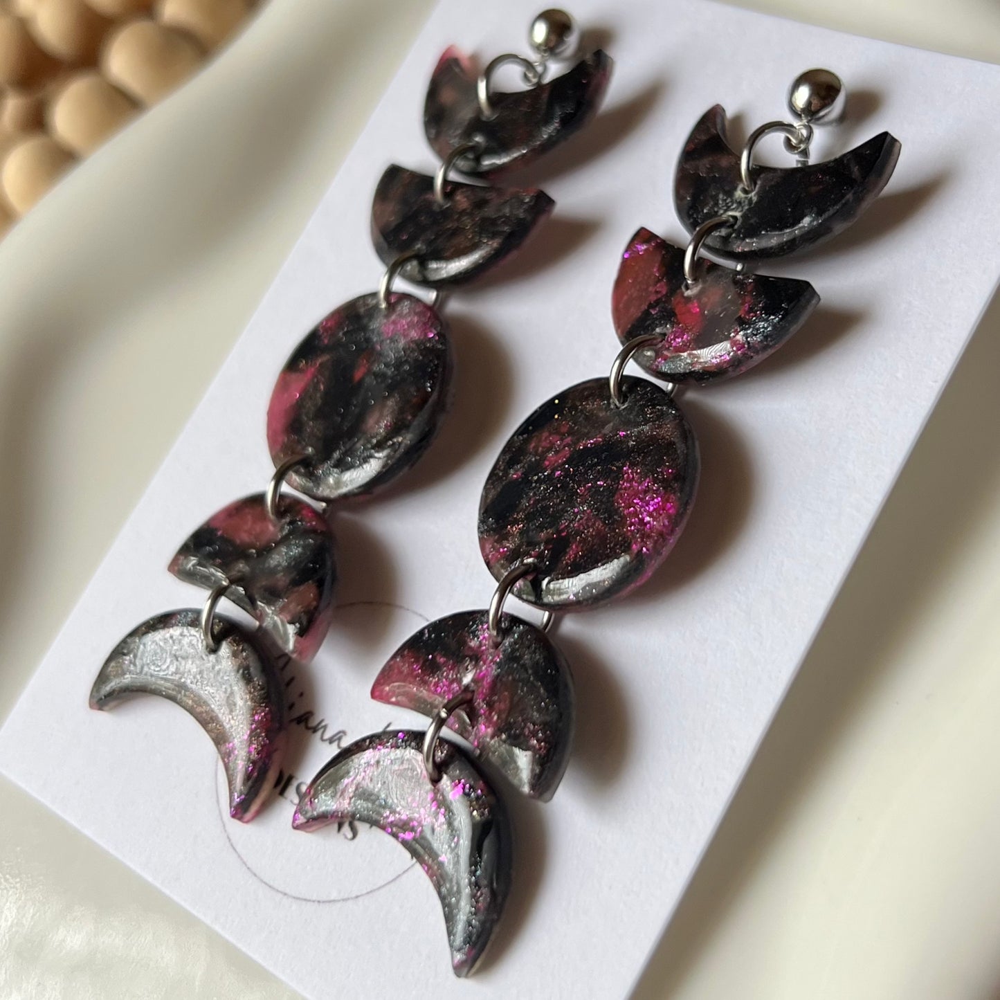 Black & Purple Moon Phase Polymer Clay Earrings