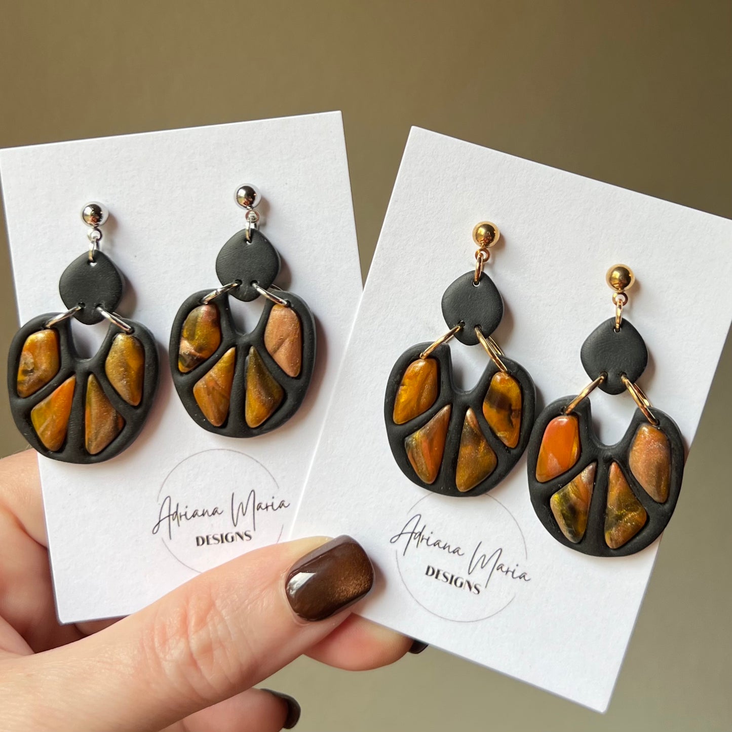 Amber Flame: Bezel Polymer Clay  Earrings