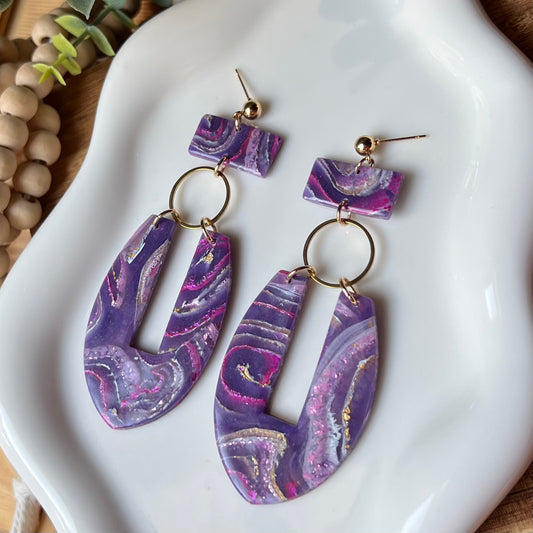Dream In Purple: Agate Marbled Polymer Clay Statement Earrings