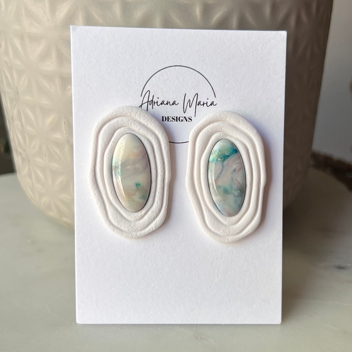 Abstract Coastal Bezel Stone Polymer Clay Statement Stud Earrings