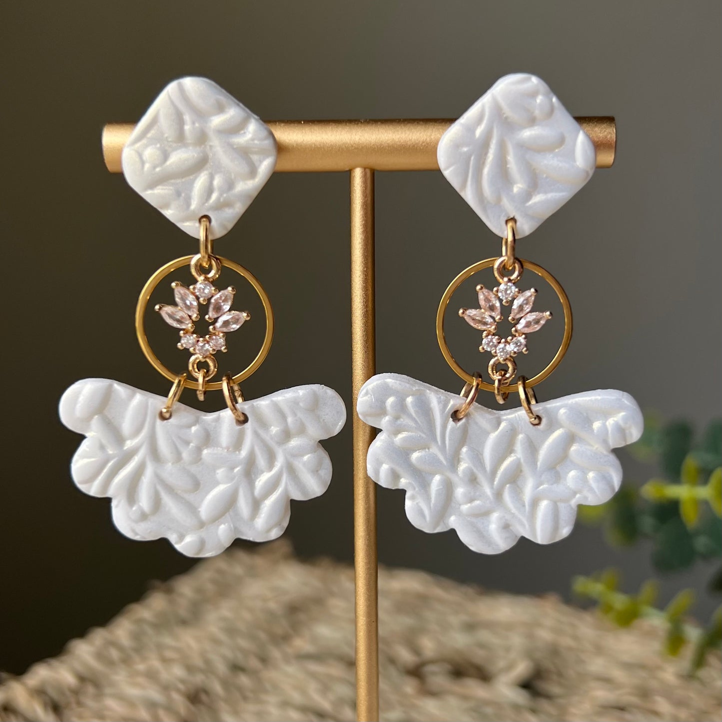 Bridal Collection: Pearly White Floral Textures Polymer Clay Earrings