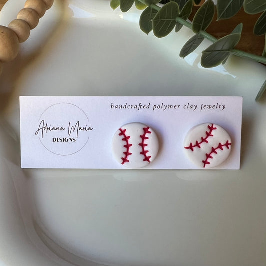 Baseball Polymer Clay Stud Earrings