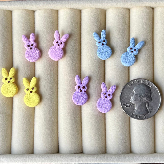 Peep Marshmallow Bunny Polymer Clay Stud Earrings