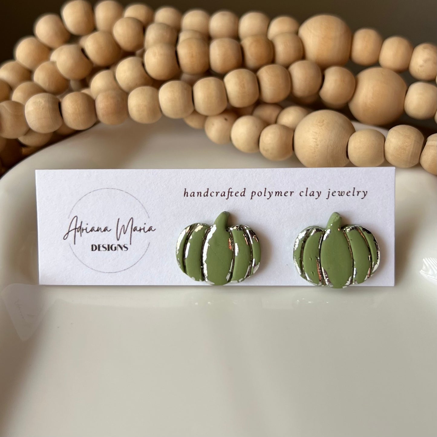 Metallic Vintage Inspired Pumpkin Clay Stud Earrings