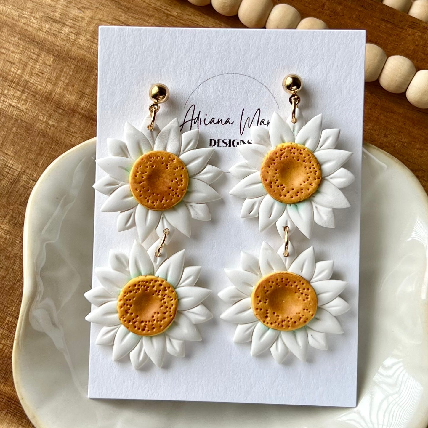 Large Spring White Daisy Polymer Clay Earrings