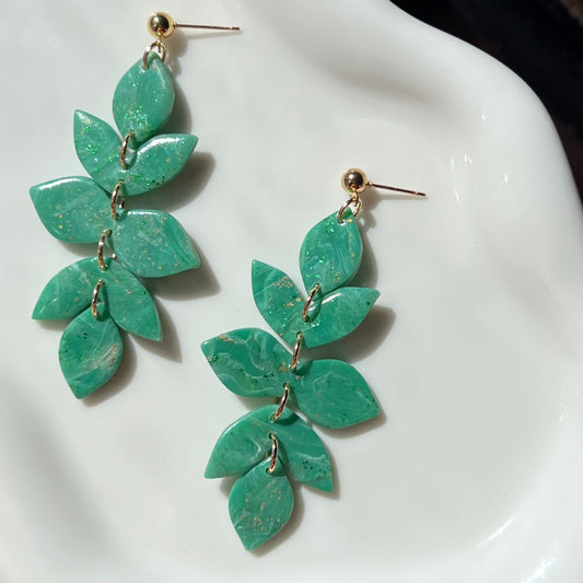 Emerald Green Marbled Polymer Clay Statement Earrings