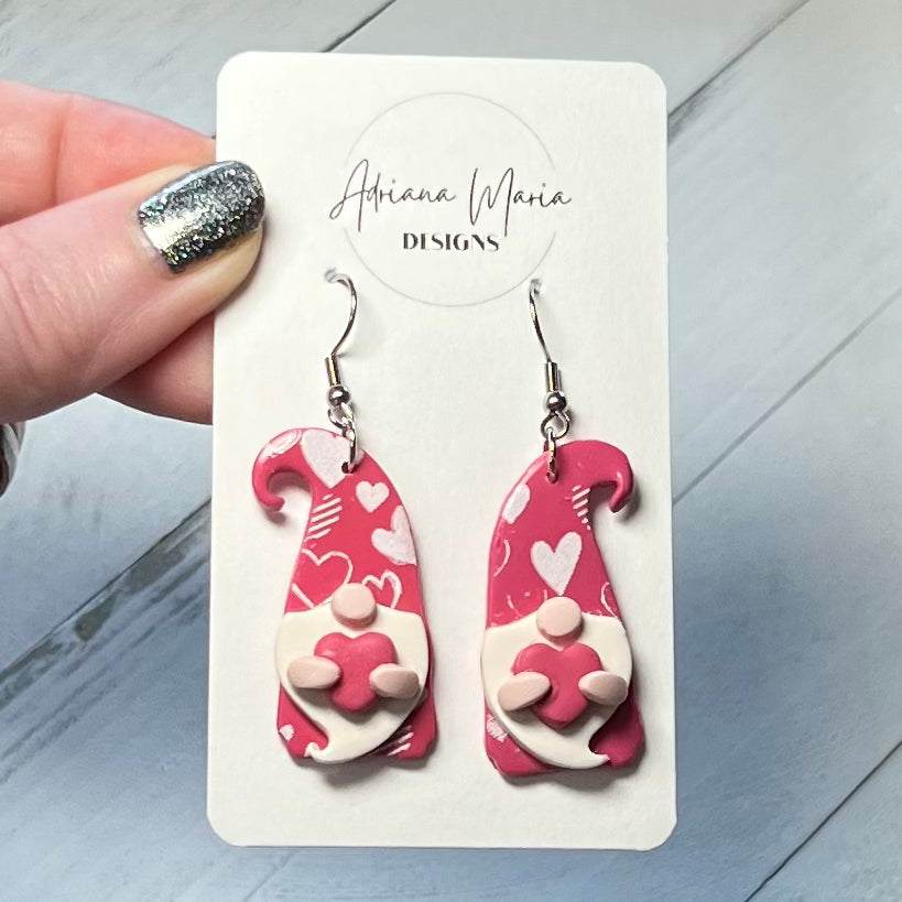 Heart Gnome Polymer Clay Dangle Earrings