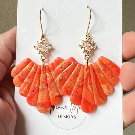 Orange Marbled Polymer Clay Statement Earrings