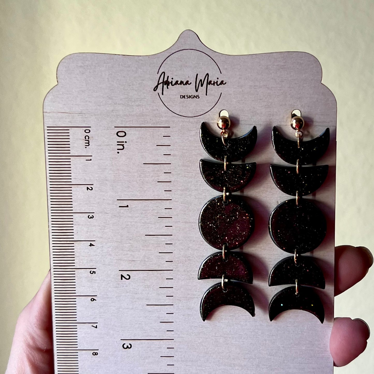Black Sparkly Moon Phase Clay Earrings