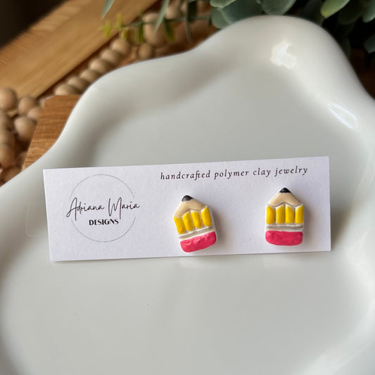 Chubby Pencil Polymer Clay Stud Earrings