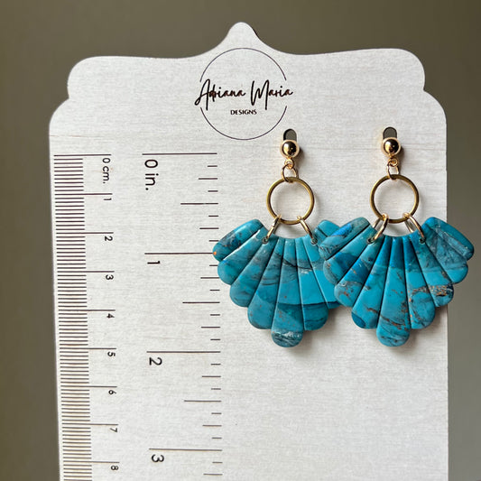 Turquoise Scalloped Fan Clay Earrings