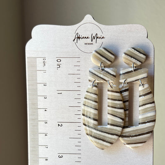 Polymer Clay Earrings - Neutral Stripes, Lightweight Statement Dangles
