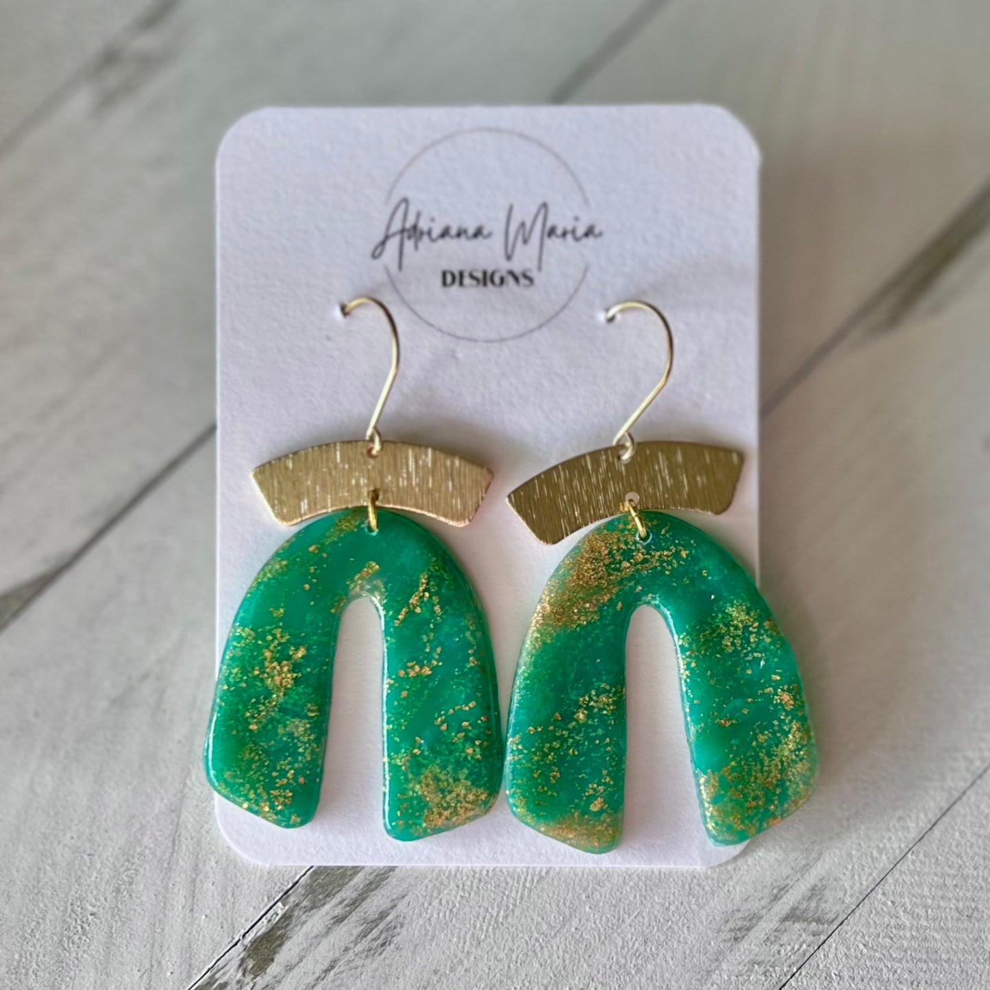 Emerald & Gold Arch Polymer Clay Earrings