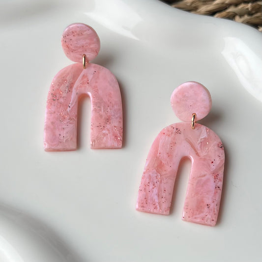 Soft Pink Marbled Organic Arches Polymer Clay Earrings