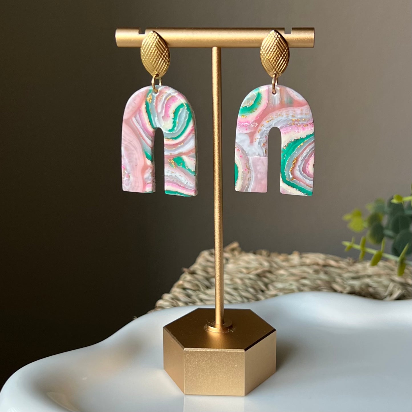 Faux Agate Arches Polymer Clay Earrings
