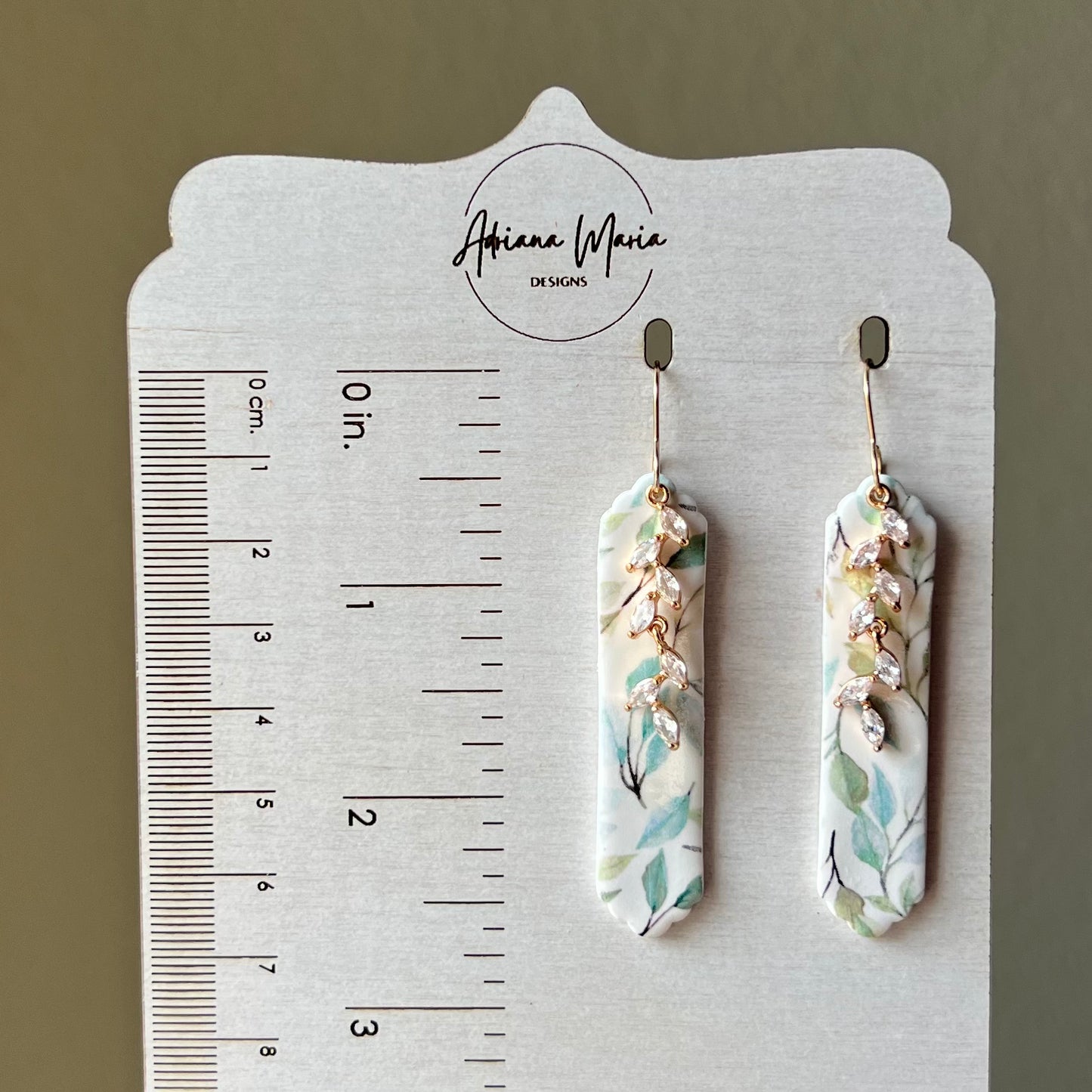Spring Floral & CZ Vine Pendant Polymer Clay Dangle Earrings