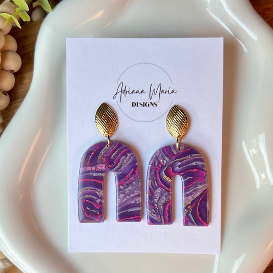 Dream In Purple: Agate Marbled Arch Polymer Clay Earrings