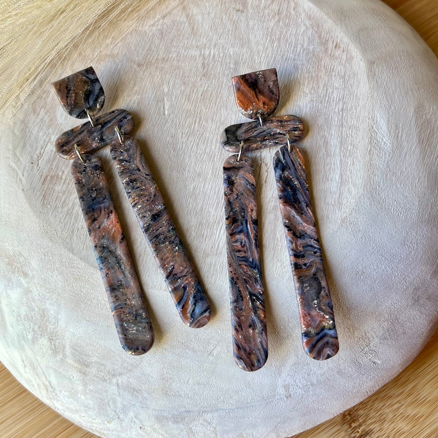Long Boho Stone Polymer Clay Statement Earrings