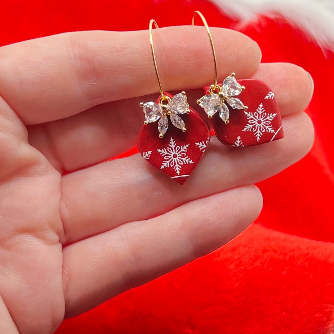 Polymer Clay Hoop Earrings with CZ bow